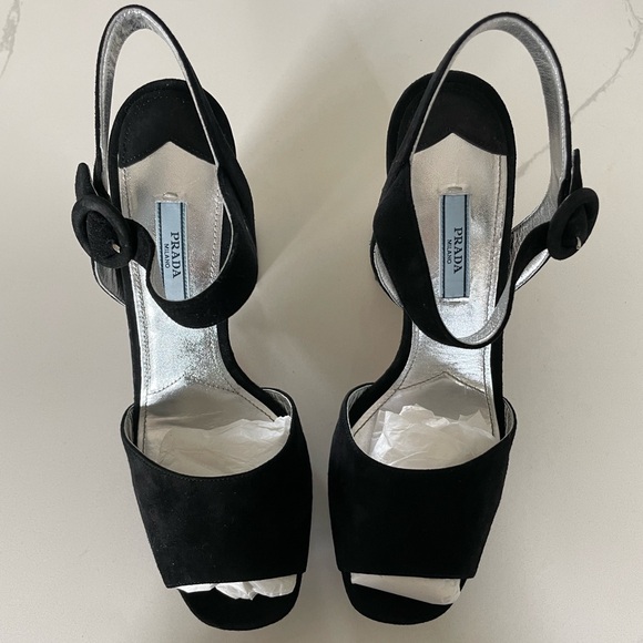 Prada Calzature Donna Metallic Platform Heel in Nero - Picture 2 of 10